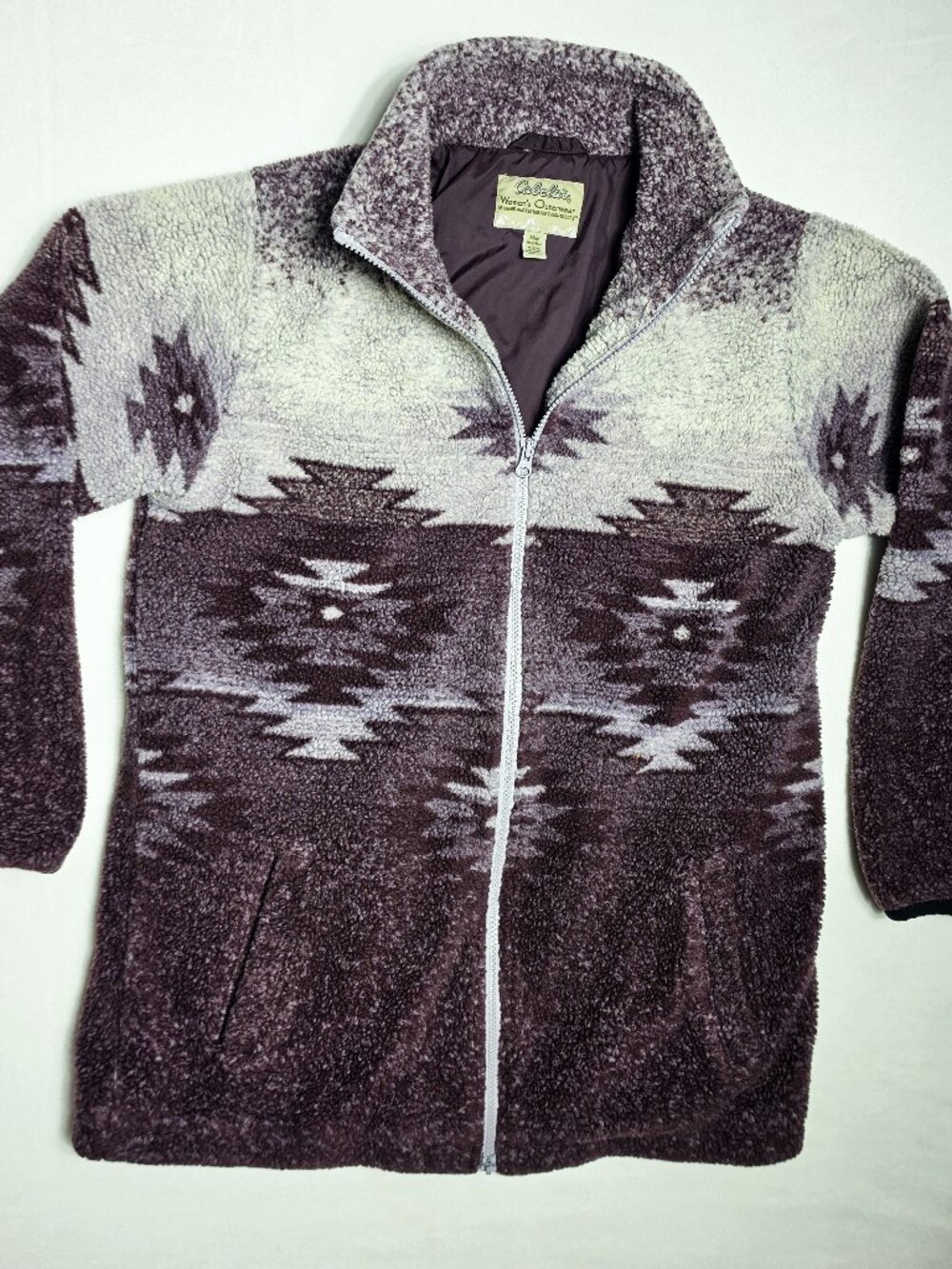VTG Cabelas PURPLE Aztec Southwest Sherpa Fleexe Jacket Coat Womens MEDIUM